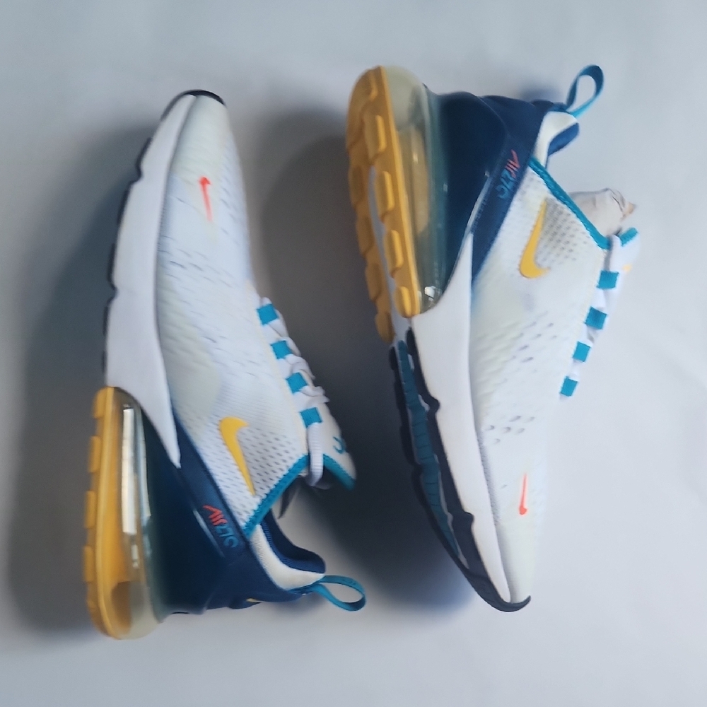 Nike White and Blue Sneakers with Yellow Accents